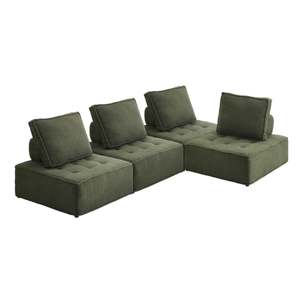 Oikiture 4PCS Modular Sofa Lounge Chair Armless Sherpa Green-Armchair-PEROZ Accessories