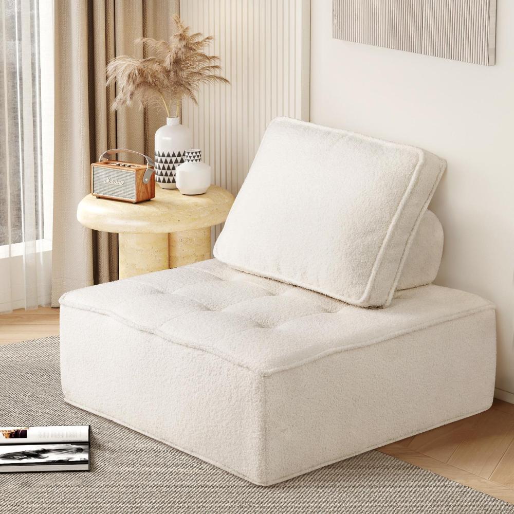 Oikiture 1PC Modular Sofa Lounge Chair Armless Adjustable Back Sherpa White-Armchairs-PEROZ Accessories