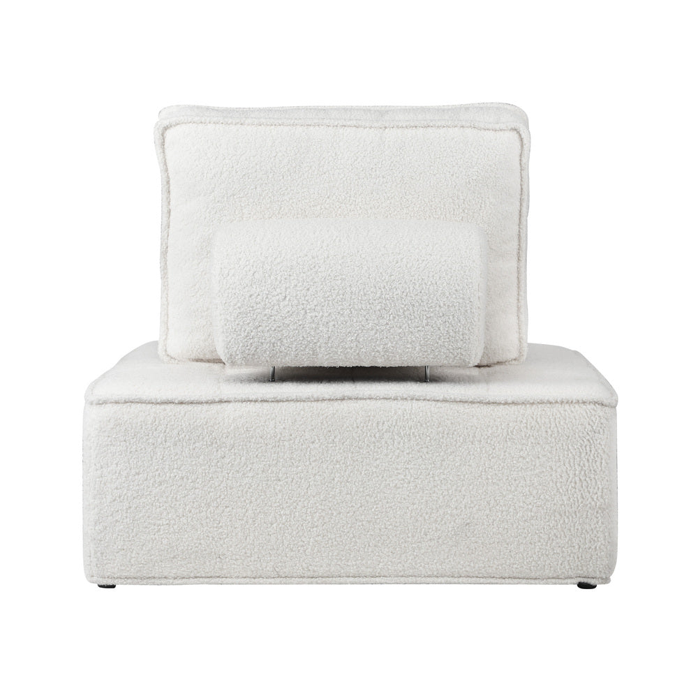 Oikiture 1PC Modular Sofa Lounge Chair Armless Adjustable Back Sherpa White-Armchairs-PEROZ Accessories