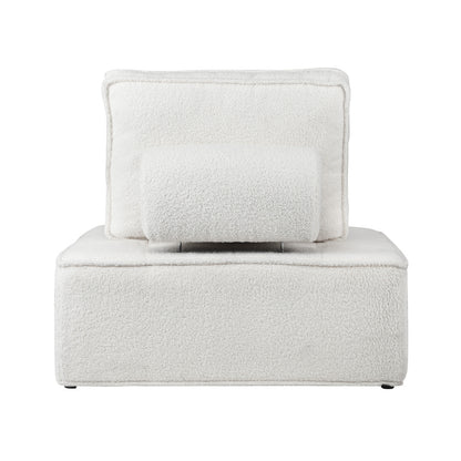 Oikiture 1PC Modular Sofa Lounge Chair Armless Adjustable Back Sherpa White-Armchairs-PEROZ Accessories