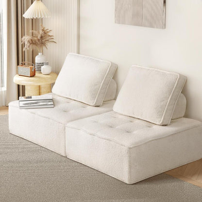 Oikiture 2PCS Modular Sofa Lounge Chair Armless Adjustable Back Sherpa White-Armchairs-PEROZ Accessories