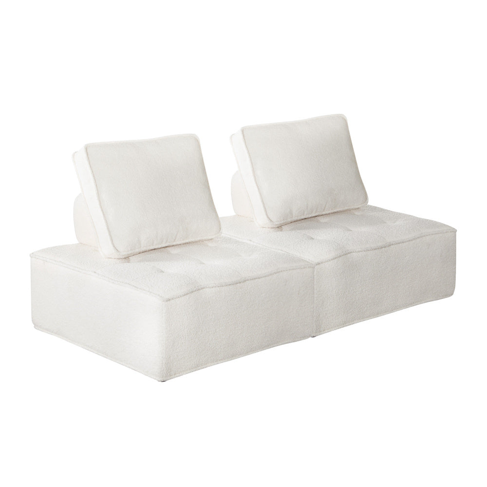 Oikiture 2PCS Modular Sofa Lounge Chair Armless Adjustable Back Sherpa White-Armchairs-PEROZ Accessories
