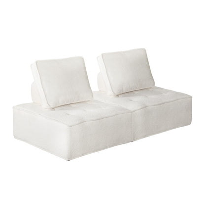Oikiture 2PCS Modular Sofa Lounge Chair Armless Adjustable Back Sherpa White-Armchairs-PEROZ Accessories