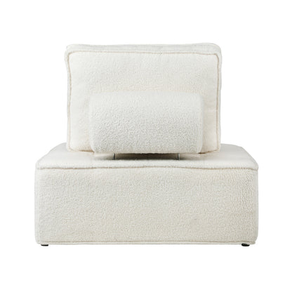 Oikiture 2PCS Modular Sofa Lounge Chair Armless Adjustable Back Sherpa White-Armchairs-PEROZ Accessories