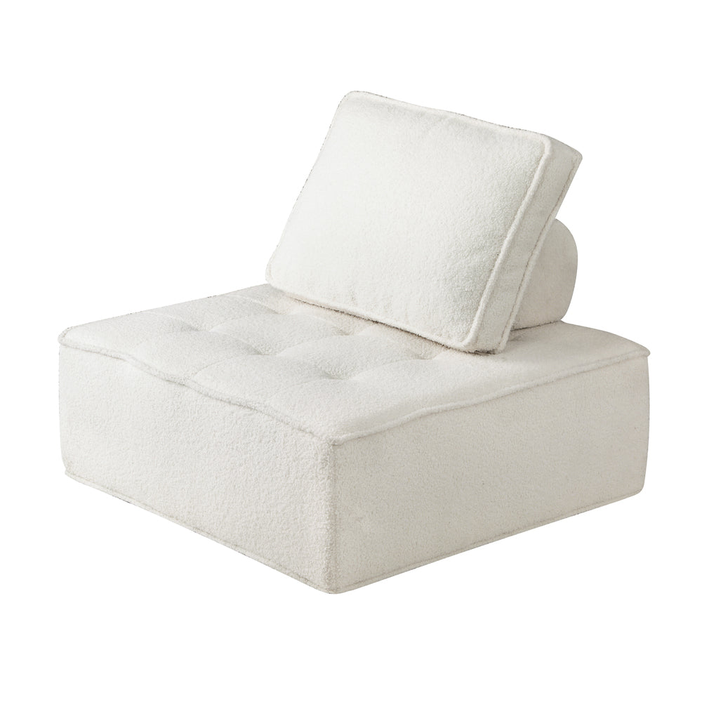 Oikiture 3PCS Modular Sofa Lounge Chair Armless Adjustable Back Sherpa White-Armchairs-PEROZ Accessories