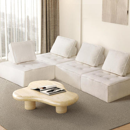 Oikiture 4PCS Modular Sofa Lounge Chair Armless Adjustable Back Sherpa White-Armchairs-PEROZ Accessories
