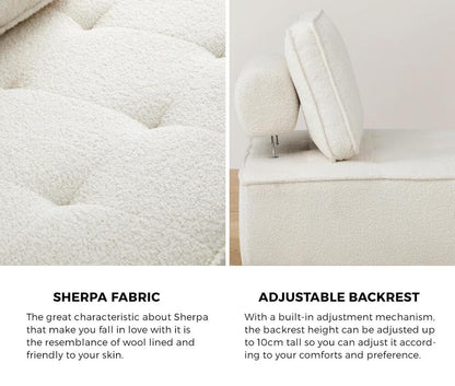 Oikiture 4PCS Modular Sofa Lounge Chair Armless Adjustable Back Sherpa White-Armchairs-PEROZ Accessories