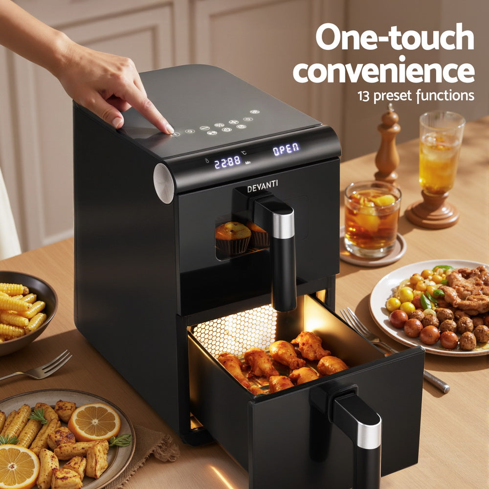 Devanti Air Fryer Oven 11L Dual Zone Fryers-Appliances &gt; Kitchen Appliances &gt; Air Fryers-PEROZ Accessories