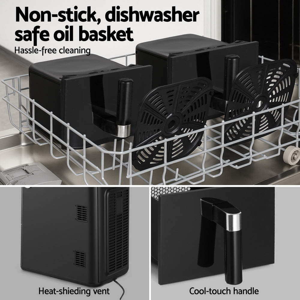 Devanti Air Fryer Oven 11L Dual Zone Fryers-Appliances &gt; Kitchen Appliances &gt; Air Fryers-PEROZ Accessories