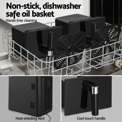 Devanti Air Fryer Oven 11L Dual Zone Fryers-Appliances &gt; Kitchen Appliances &gt; Air Fryers-PEROZ Accessories