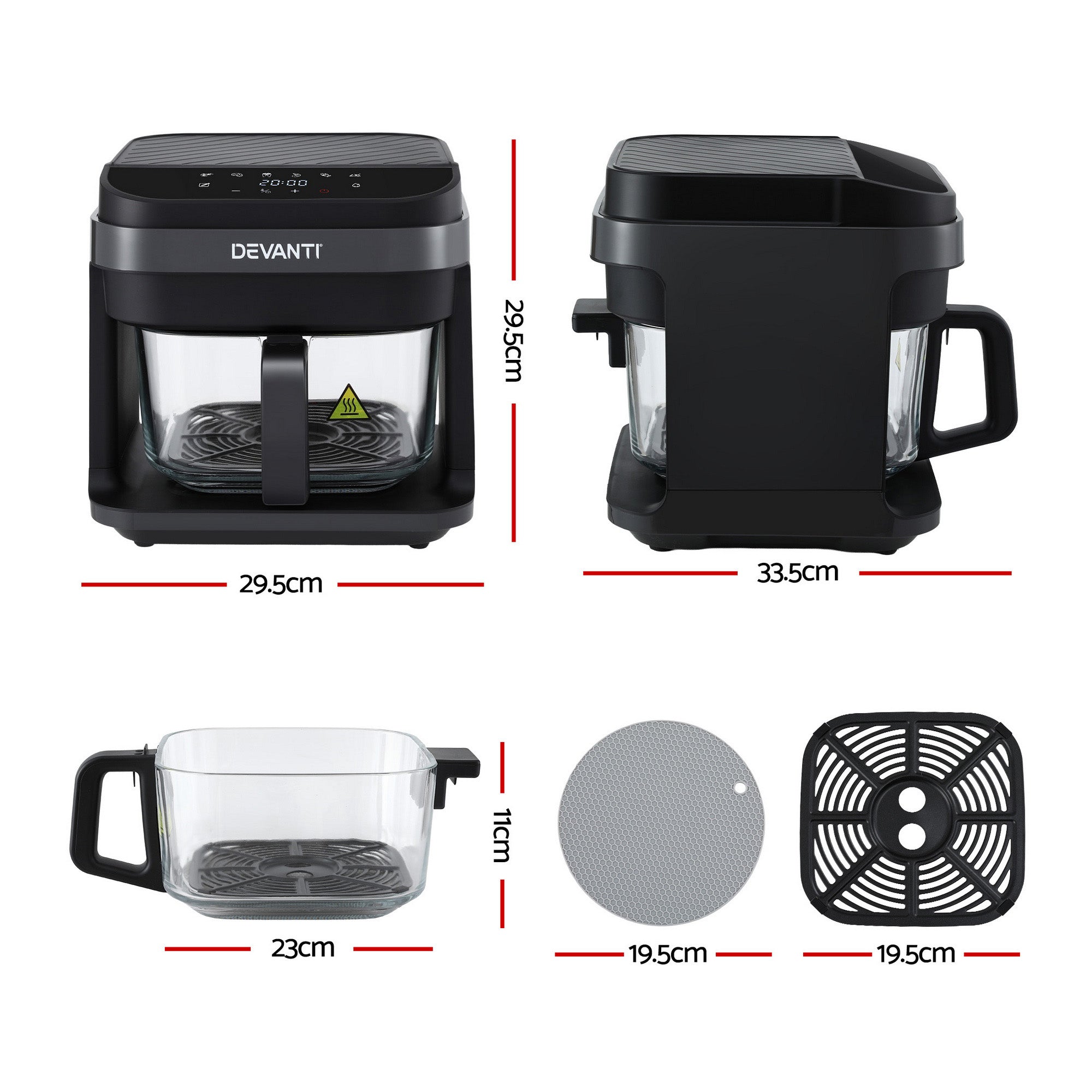 Devanti Air Fryer 5.5L Touch Control Electric Cooker 1200W Black-Appliances > Kitchen Appliances > Air Fryers-PEROZ Accessories
