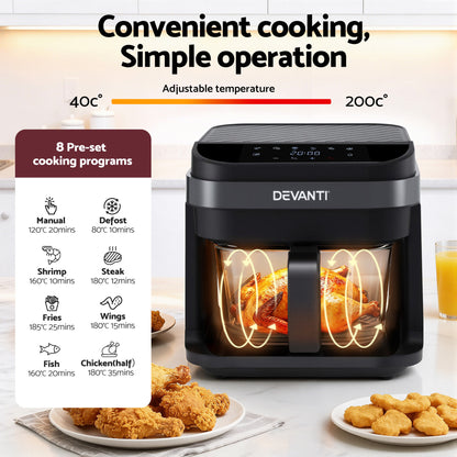 Devanti Air Fryer 5.5L Touch Control Electric Cooker 1200W Black-Appliances > Kitchen Appliances > Air Fryers-PEROZ Accessories