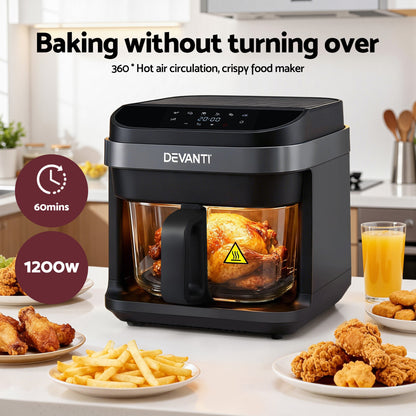 Devanti Air Fryer 5.5L Touch Control Electric Cooker 1200W Black-Appliances > Kitchen Appliances > Air Fryers-PEROZ Accessories