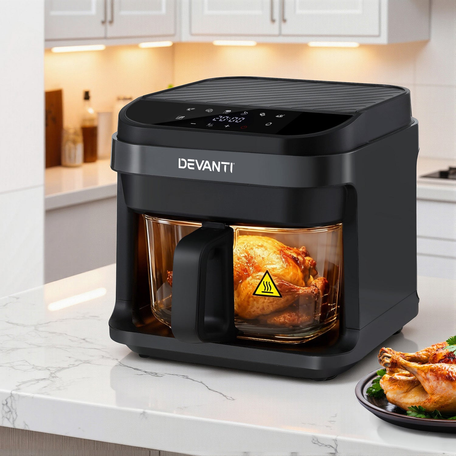 Devanti Air Fryer 5.5L Touch Control Electric Cooker 1200W Black-Appliances > Kitchen Appliances > Air Fryers-PEROZ Accessories