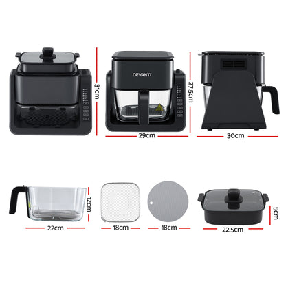 Devanti 2-IN-1 Air Fryer 5.5L Dual Zone Fryers Electric Cooker with Top BBQ Grill &amp; Bot-Appliances > Kitchen Appliances > Air Fryers-PEROZ Accessories