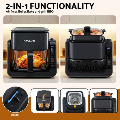 Devanti 2-IN-1 Air Fryer 5.5L Dual Zone Fryers Electric Cooker with Top BBQ Grill &amp; Bot-Appliances > Kitchen Appliances > Air Fryers-PEROZ Accessories