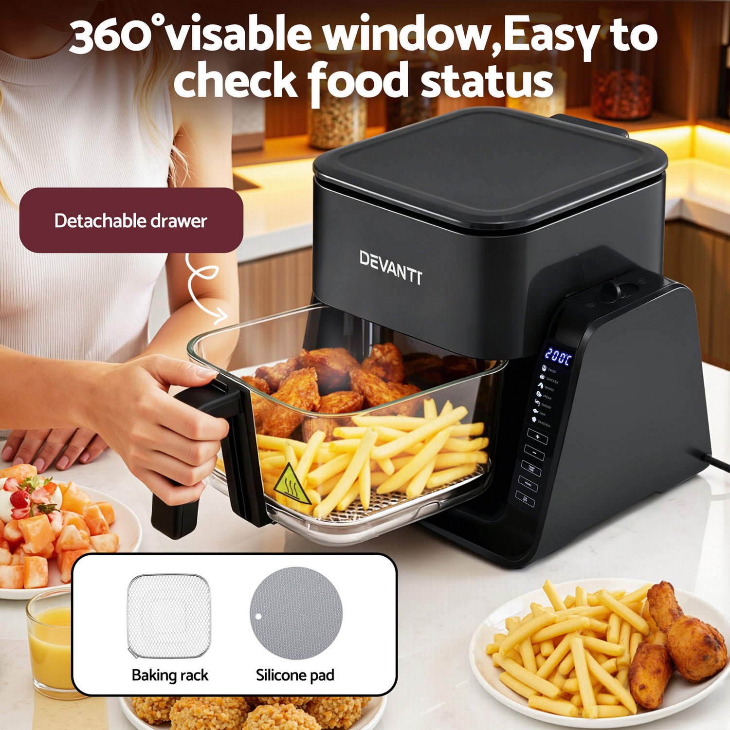 Devanti 2-IN-1 Air Fryer 5.5L Dual Zone Fryers Electric Cooker with Top BBQ Grill &amp; Bot-Appliances > Kitchen Appliances > Air Fryers-PEROZ Accessories