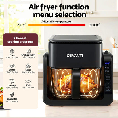 Devanti 2-IN-1 Air Fryer 5.5L Dual Zone Fryers Electric Cooker with Top BBQ Grill &amp; Bot-Appliances > Kitchen Appliances > Air Fryers-PEROZ Accessories