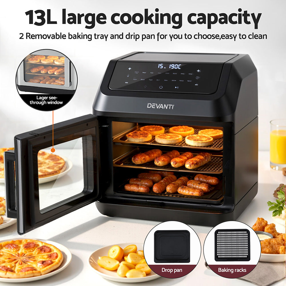 Devanti Air Fryer 13L LCD Fryers Oven-Appliances &gt; Kitchen Appliances &gt; Air Fryers-PEROZ Accessories