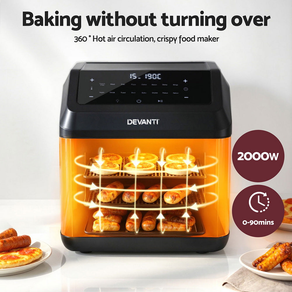 Devanti Air Fryer 13L LCD Fryers Oven-Appliances &gt; Kitchen Appliances &gt; Air Fryers-PEROZ Accessories