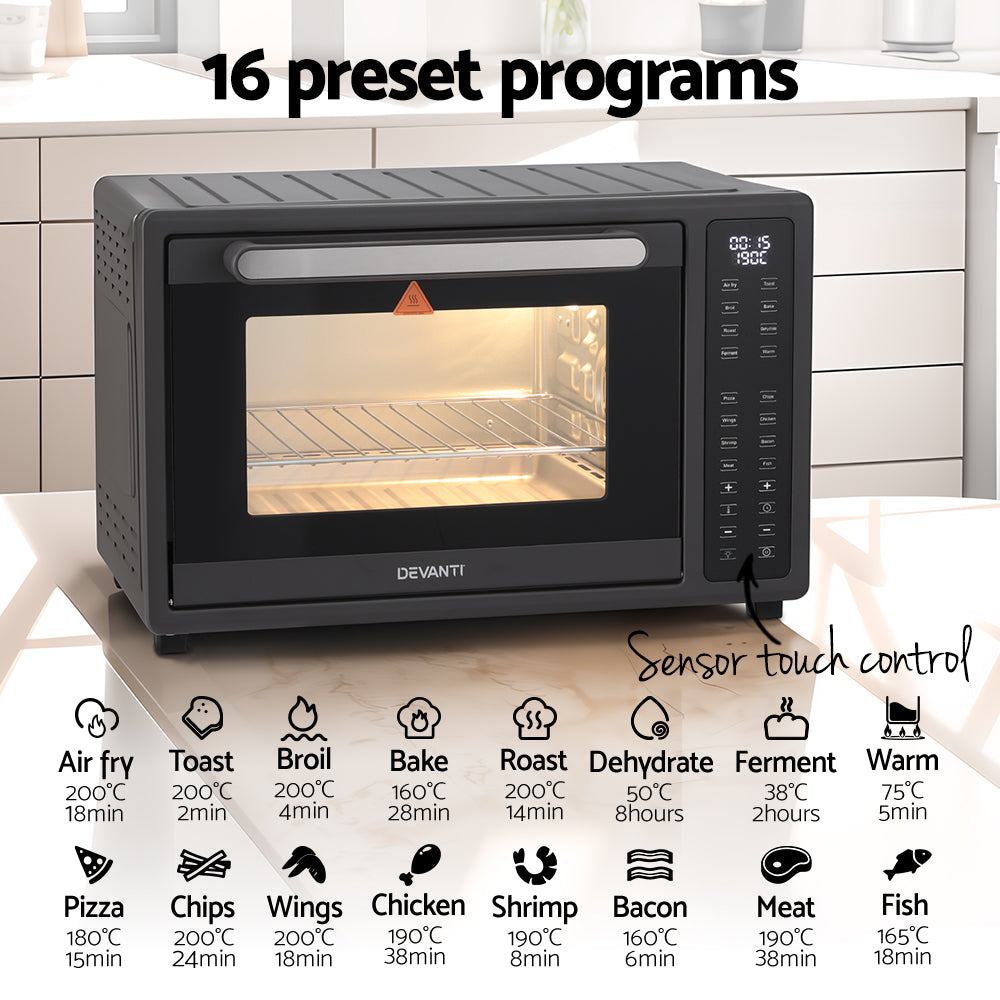 Devanti Air Fryer 32L W/ LCD Touch Oven 1700W-Appliances &gt; Kitchen Appliances-PEROZ Accessories