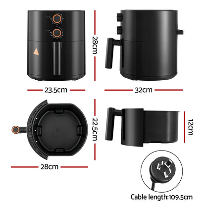 Devanti 4L Air Fryer Knob Control 1500W-Appliances &gt; Kitchen Appliances &gt; Air Fryers-PEROZ Accessories