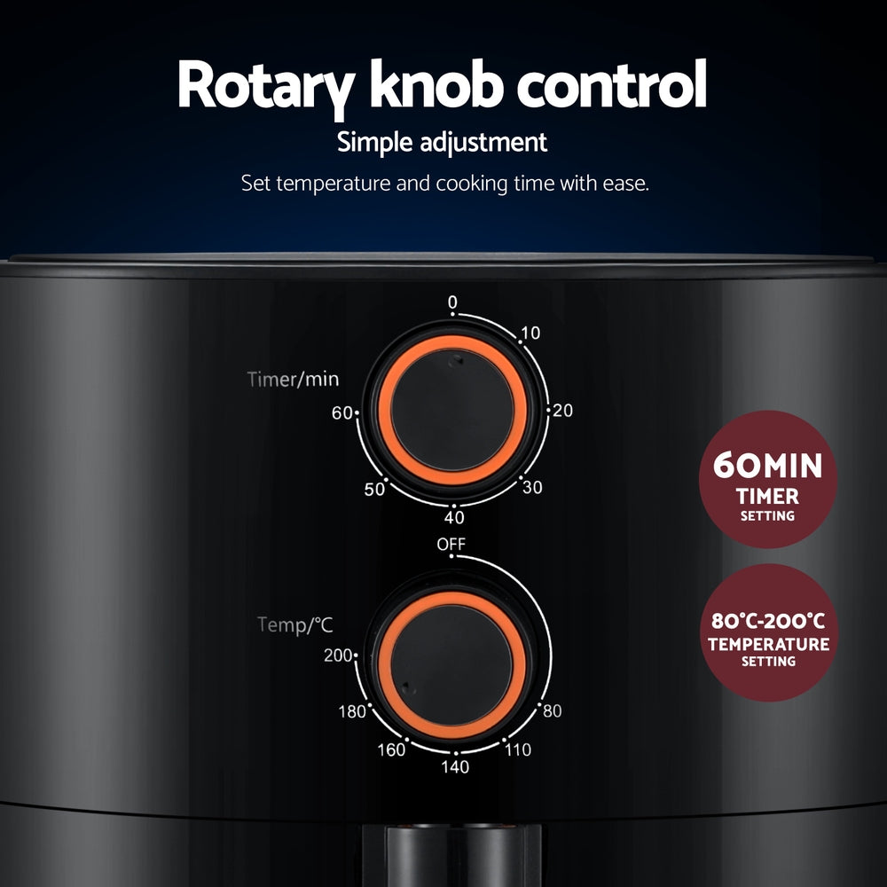 Devanti 4L Air Fryer Knob Control 1500W-Appliances &gt; Kitchen Appliances &gt; Air Fryers-PEROZ Accessories