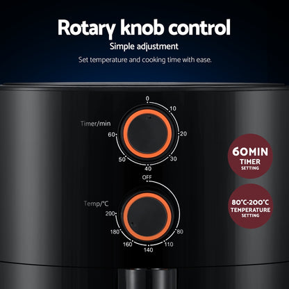 Devanti 4L Air Fryer Knob Control 1500W-Appliances &gt; Kitchen Appliances &gt; Air Fryers-PEROZ Accessories