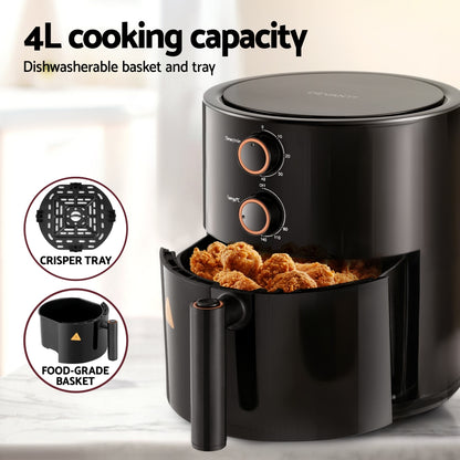 Devanti 4L Air Fryer Knob Control 1500W-Appliances &gt; Kitchen Appliances &gt; Air Fryers-PEROZ Accessories