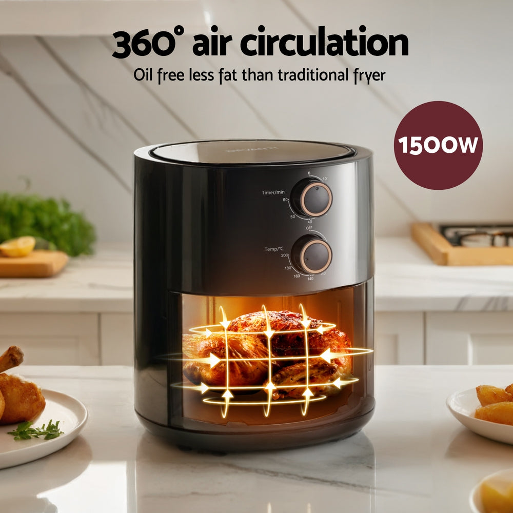 Devanti 4L Air Fryer Knob Control 1500W-Appliances &gt; Kitchen Appliances &gt; Air Fryers-PEROZ Accessories