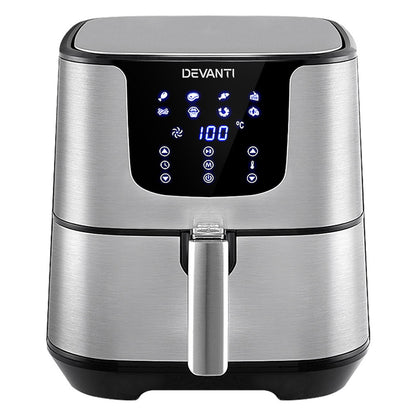 Devanti Air Fryer 7L LCD Fryers Stainless Steel-Air Fryers-PEROZ Accessories