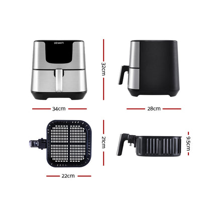 Devanti Air Fryer 7L LCD Fryers Stainless Steel-Air Fryers-PEROZ Accessories