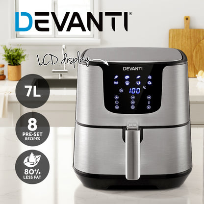 Devanti Air Fryer 7L LCD Fryers Stainless Steel-Air Fryers-PEROZ Accessories