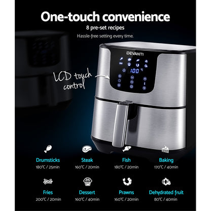 Devanti Air Fryer 7L LCD Fryers Stainless Steel-Air Fryers-PEROZ Accessories