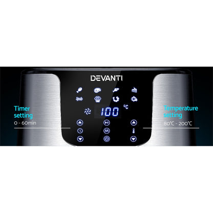 Devanti Air Fryer 7L LCD Fryers Stainless Steel-Air Fryers-PEROZ Accessories