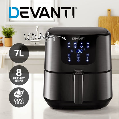 Devanti Air Fryer 7L LCD Fryers Black-Air Fryers-PEROZ Accessories