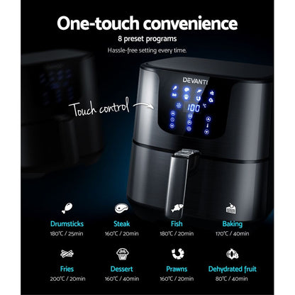 Devanti Air Fryer 7L LCD Fryers Black-Air Fryers-PEROZ Accessories