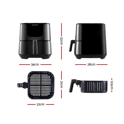 Devanti Air Fryer 7L LCD Fryers Black-Air Fryers-PEROZ Accessories