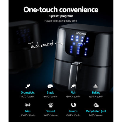 Devanti Air Fryer 7L LCD Fryers Black-Air Fryers-PEROZ Accessories
