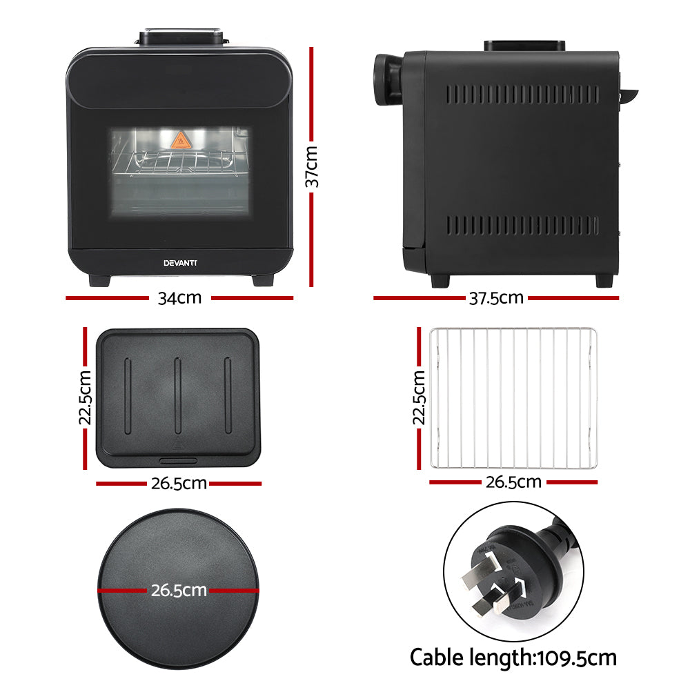 Devanti Steam Air Fryer Oven 15L W/ LCD Touch 1600W-Appliances &gt; Kitchen Appliances-PEROZ Accessories