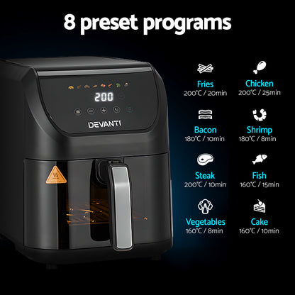 Devanti Air Fryer 5L W/ LCD Touch 1500W-Appliances &gt; Kitchen Appliances-PEROZ Accessories