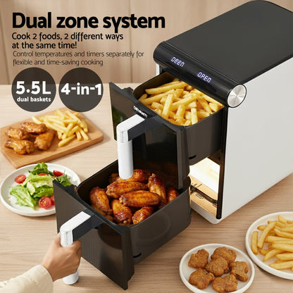 Devanti Air Fryer Oven 11L Dual Zone Fryers-Appliances &gt; Kitchen Appliances &gt; Air Fryers-PEROZ Accessories