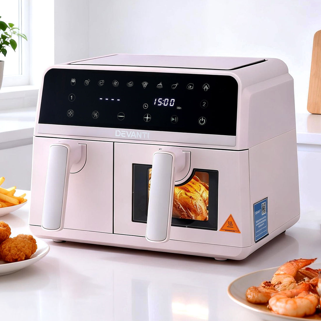Devanti Air Fryer 9L Dual Zone Fryers 2600W Pink-Appliances > Kitchen Appliances > Air Fryers-PEROZ Accessories