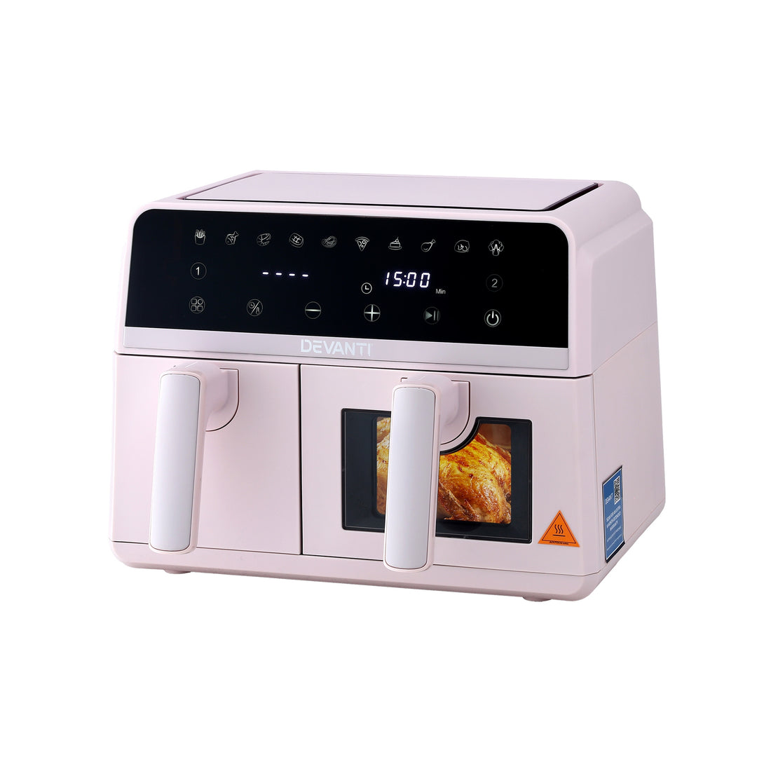 Devanti Air Fryer 9L Dual Zone Fryers 2600W Pink-Appliances > Kitchen Appliances > Air Fryers-PEROZ Accessories