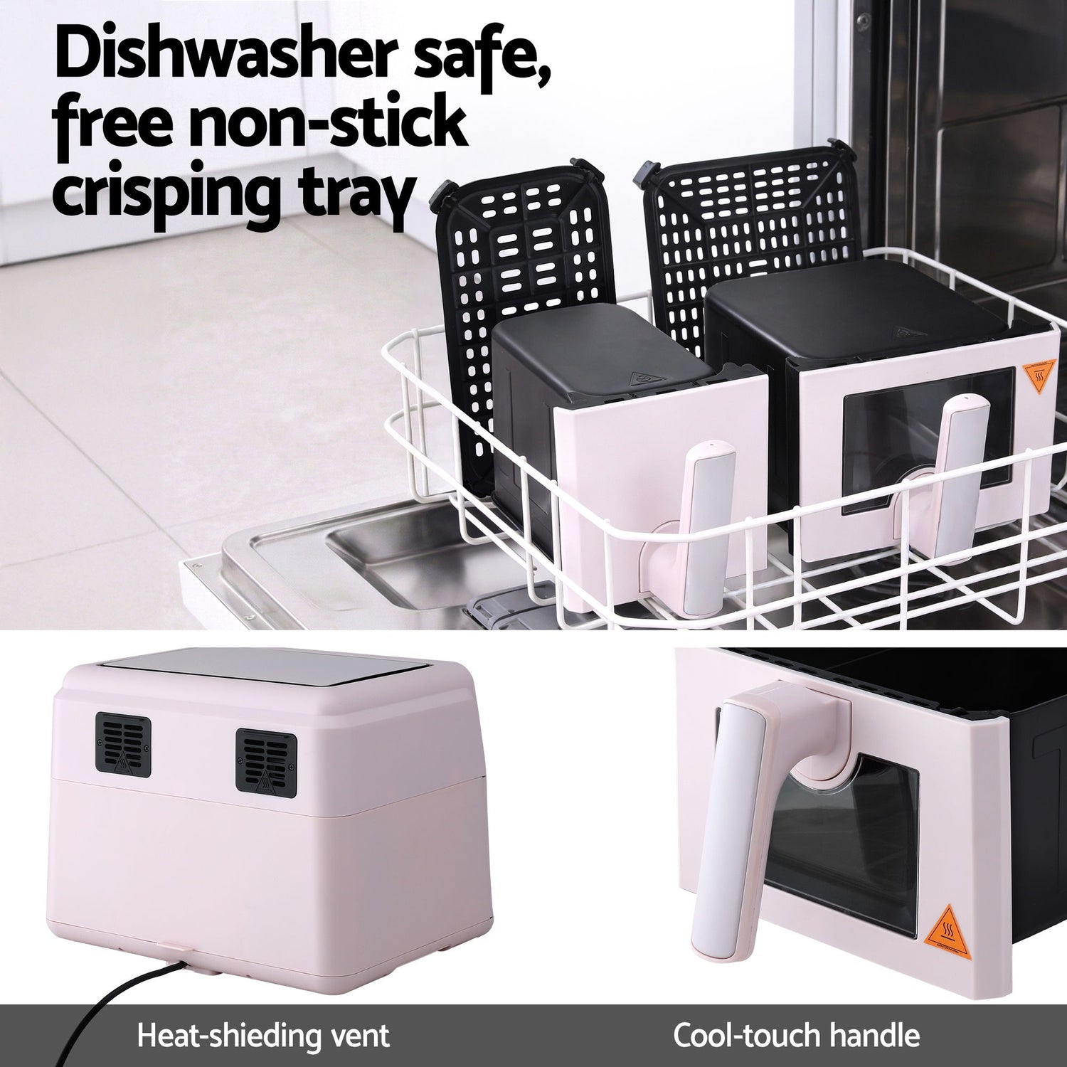 Devanti Air Fryer 9L Dual Zone Fryers 2600W Pink-Appliances > Kitchen Appliances > Air Fryers-PEROZ Accessories