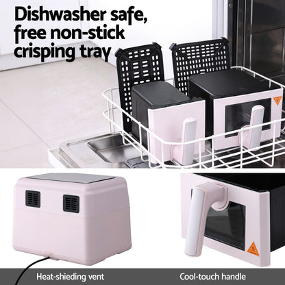 Devanti Air Fryer 9L Dual Zone Fryers 2600W Pink-Appliances > Kitchen Appliances > Air Fryers-PEROZ Accessories