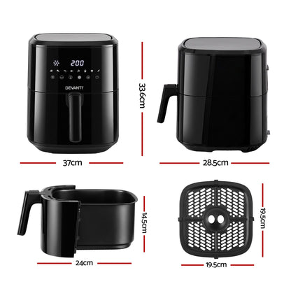 Devanti Air Fryer 6.5L 1700W Digital Touch 8 Presets Non-Stick Basket Black-Appliances > Kitchen Appliances > Air Fryers-PEROZ Accessories