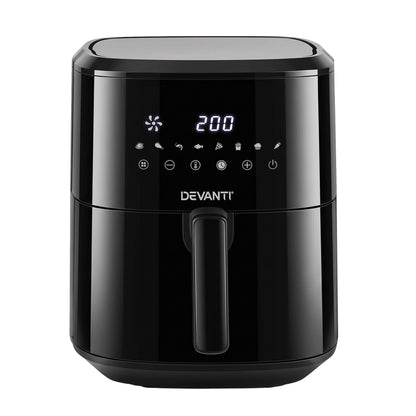 Devanti Air Fryer 6.5L 1700W Digital Touch 8 Presets Non-Stick Basket Black-Appliances > Kitchen Appliances > Air Fryers-PEROZ Accessories