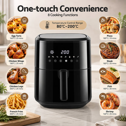 Devanti Air Fryer 6.5L 1700W Digital Touch 8 Presets Non-Stick Basket Black-Appliances > Kitchen Appliances > Air Fryers-PEROZ Accessories