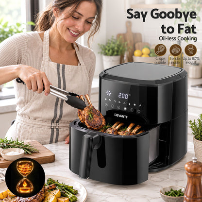 Devanti Air Fryer 6.5L 1700W Digital Touch 8 Presets Non-Stick Basket Black-Appliances > Kitchen Appliances > Air Fryers-PEROZ Accessories